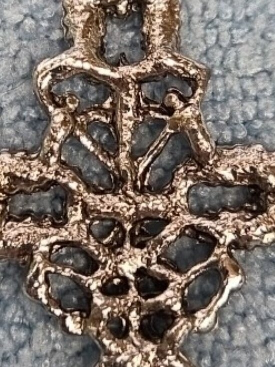 Large Auth Zuni Cross Pendant Chain Sterling Silver Turquoise Needlepoint - Picture 5 of 10